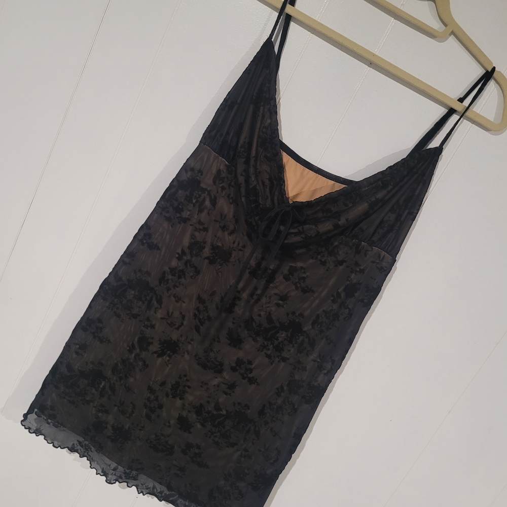 Sexy Little Black Lace And Velvet, Lined, Thin Strap Slip Dress. Size 3X.